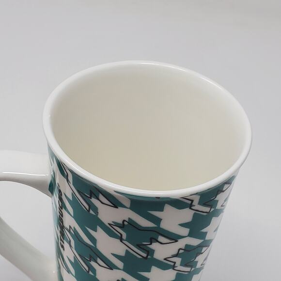 Starbucks Coffee Mug Cup Tall 16 Ounces 2017 Green and White Houndstooth Design - Picture 4 of 6